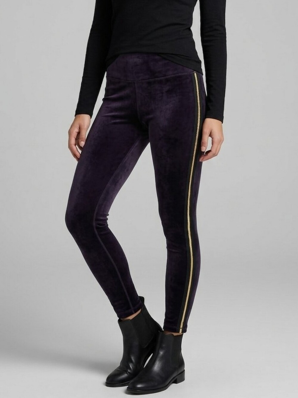 CUT The Frills Black Velvet Leggings With Accent Stripe Size Small